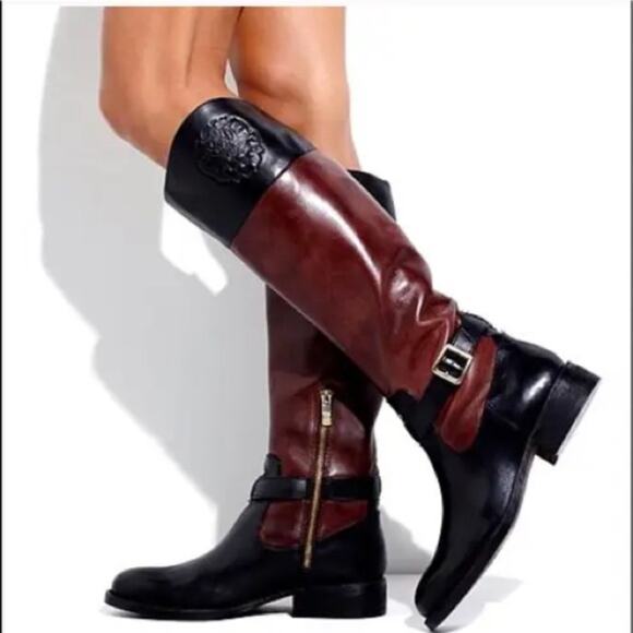 Vince Camuto 10 Tall Boots Riding Knee High Equestrian Black Redwood Flavian - Picture 1 of 15